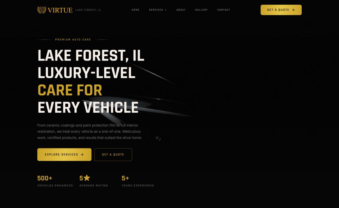 Virtue Auto Enhancement homepage screenshot