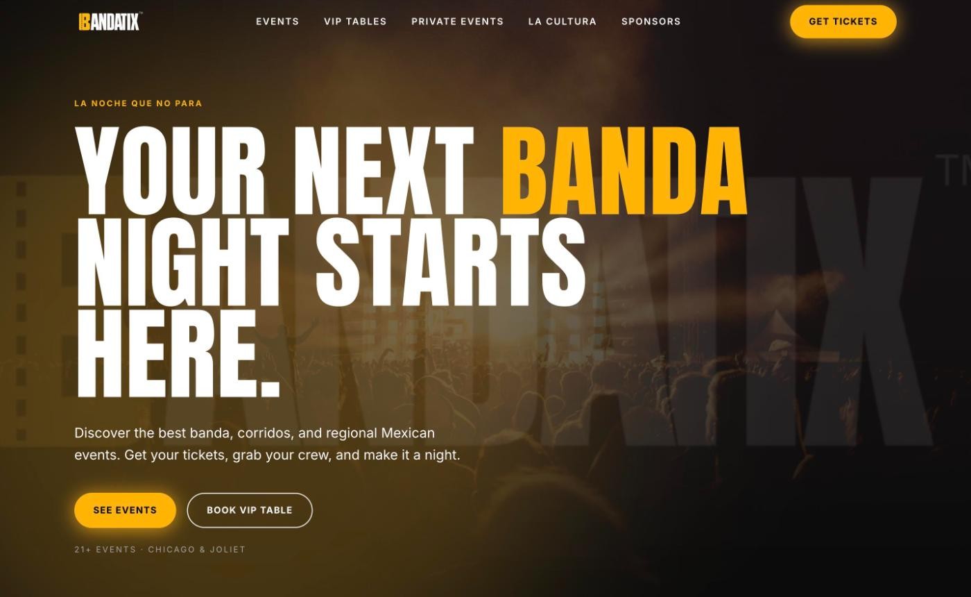 BandaTix homepage screenshot