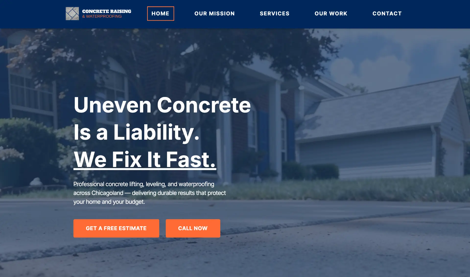 Concrete Raising and Waterproofing homepage screenshot